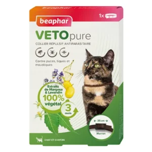 BEAPHAR Collier répulsif antiparasitaire pour chat VETOpure - Sale